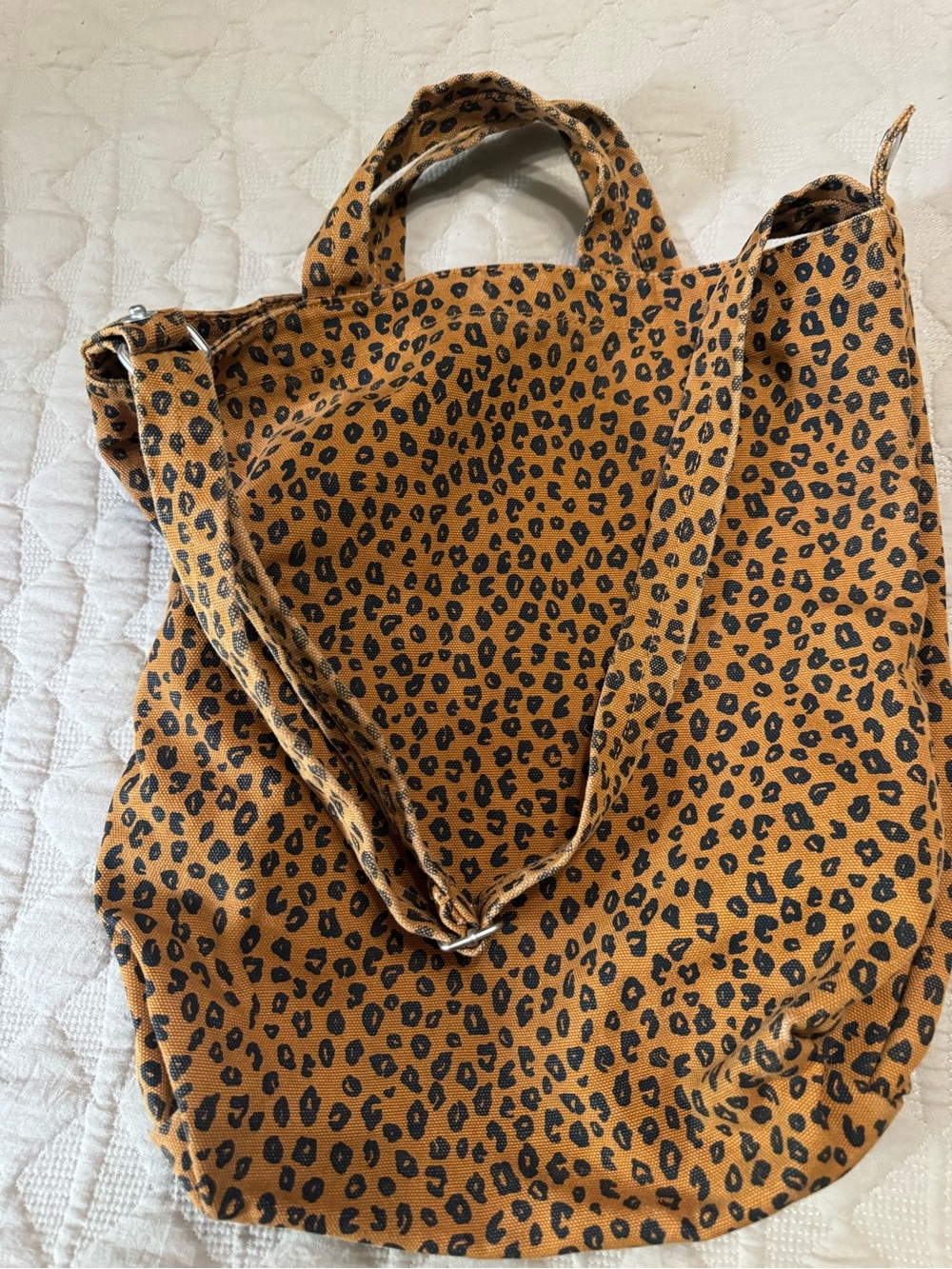 Baggy Duck Bag Shopper Canvas Crossbody Tote Bag in Tan and Black - Picture 7 of 9
